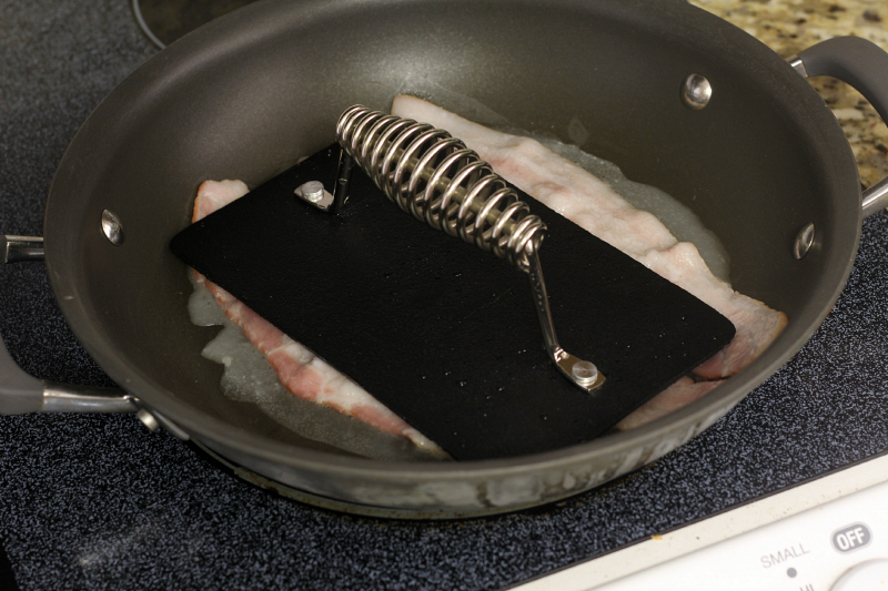 DIY Gourmet Bacon...use a grill press to keep bacon from curling