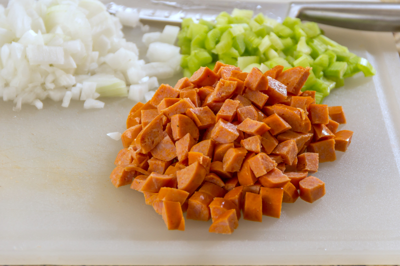 {Gluten Free} One Pot Spicy Chicken Sausage Dressing