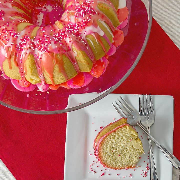 Valentine Bundt Cake with Cherry Vanilla Frosting