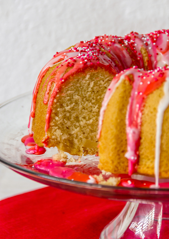 Valentine Bundt Cake with Cherry Vanilla Frosting