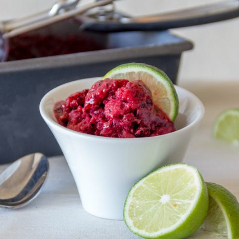 dish of granita made with blackberries, blueberries, and strawberries