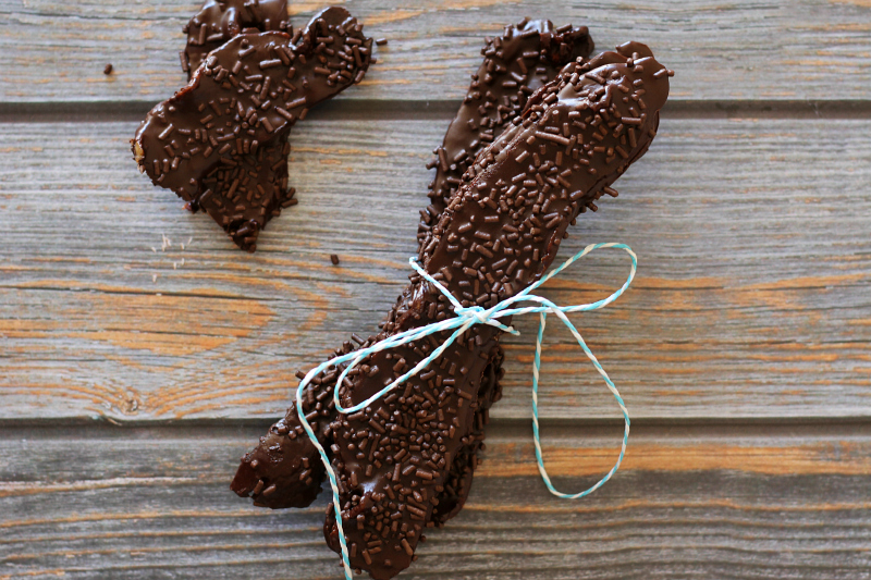 Chocolate Covered Bacon....only 4 ingredients and perfect for a decadent dessert or holiday gift.