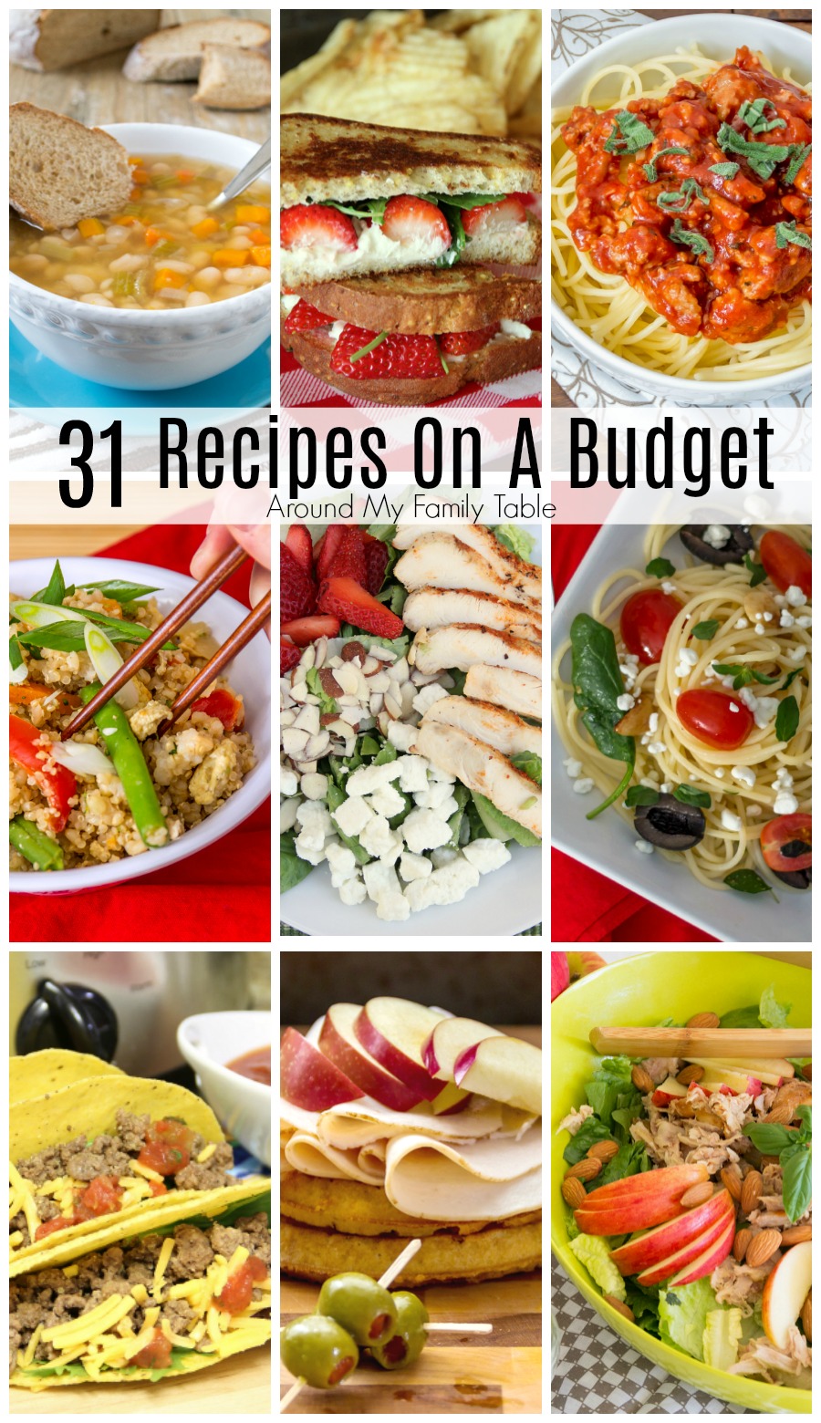 Eat healthy on a tight budget with these 31 Recipes on a Budget.  A month's worth of budget friendly recipes that you'll feel good about feeding your loved ones that won't break the bank.   via @slingmama