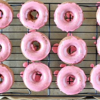 chocolate donuts with cherry glaze