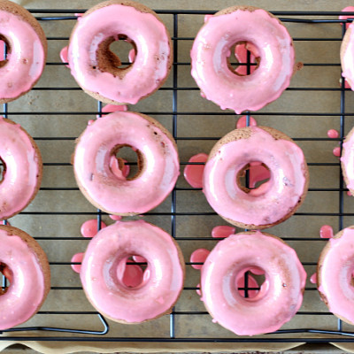 Chocolate Donuts with Cherry Glaze