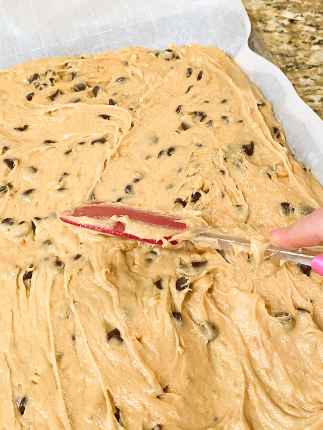 Peanut Butter Banana Cookie Bars pan of raw dough