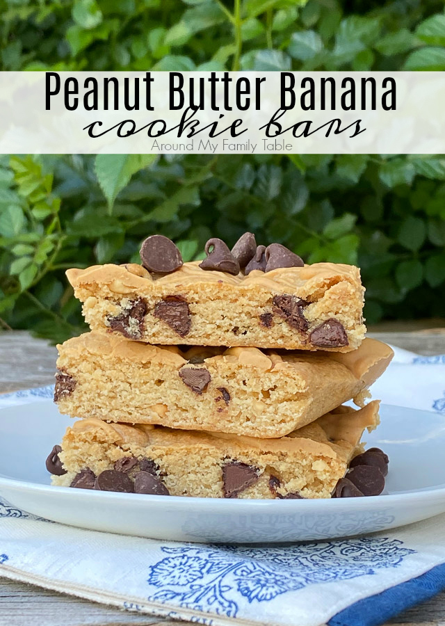 Peanut Butter Banana Cookie Bars on white plate