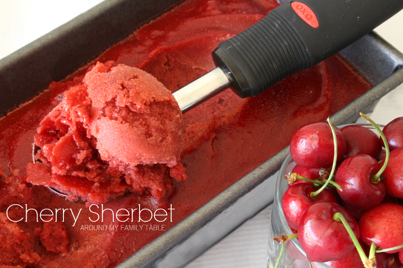 Delicious Cherry Sherbet...it's dairy free and vegan, but you wouldn't know. And has less added sugar too! 