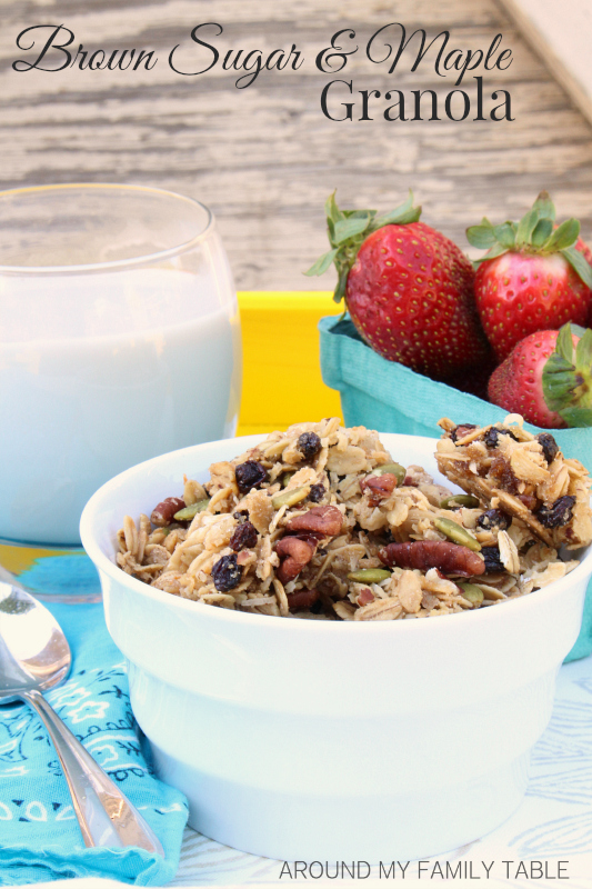 Hearty Brown Sugar & Maple Granola is all you need for a delicious breakfast.  Just a little milk for cereal or top a smoothie or add to yogurt.