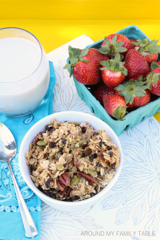 Hearty Brown Sugar & Maple Granola is all you need for a delicious breakfast.  Just a little milk for cereal or top a smoothie or add to yogurt.