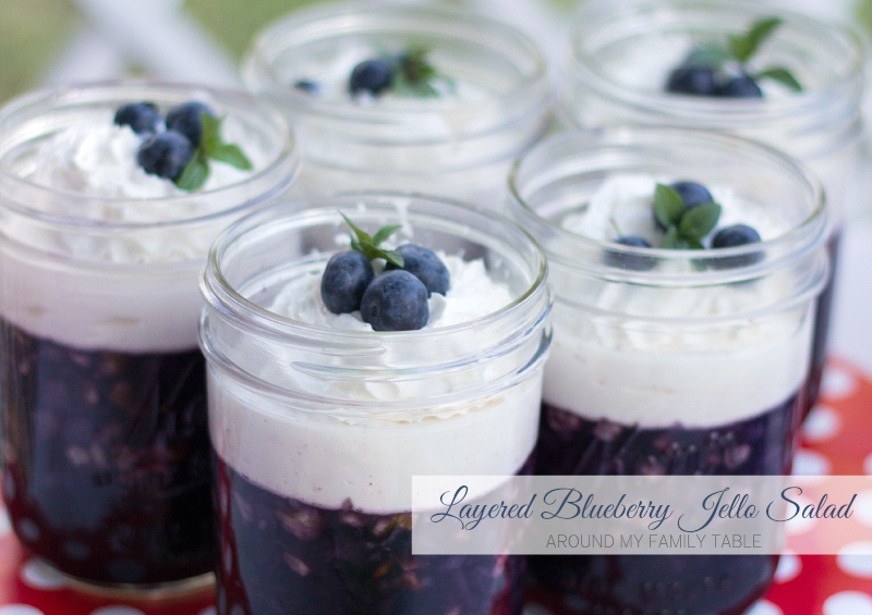 Jello salads need to make a come back!  Not sure why they ever went out of style because they are delicious and super easy to make!  My Layered Blueberry Jello Salad is gonna make you smile.