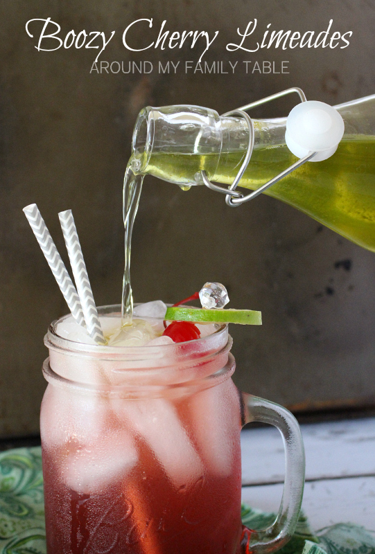 Turn your favorite summertime drink into something for grown ups only!  Love this  Boozy Cherry Limeade Recipe.