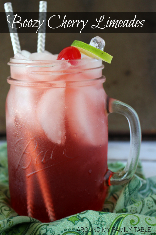 Turn your favorite summertime drink into something for grown ups only!  Love this  Boozy Cherry Limeade Recipe.
