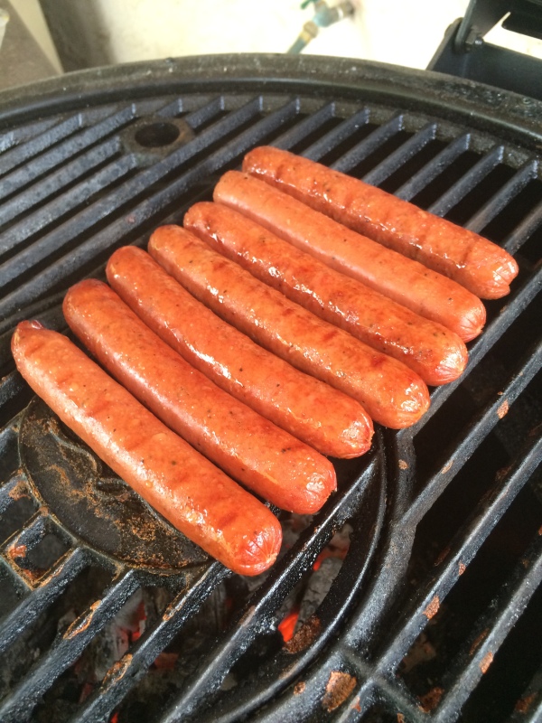 grilling hotdogs