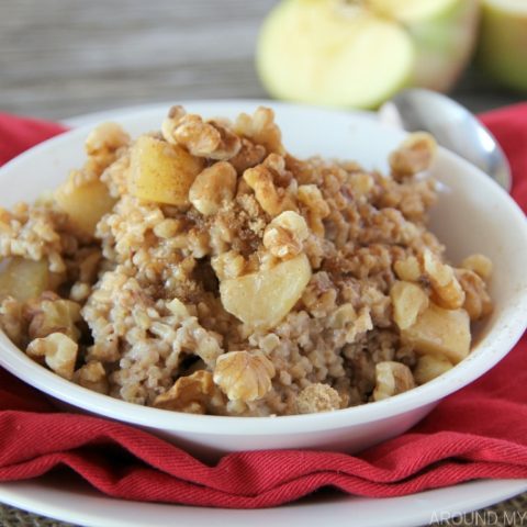 Whip up a batch of these steel cut oats into the most delicious APPLE PIE OATMEAL in about 15 minutes!