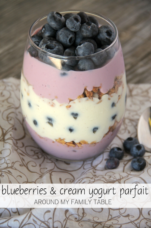 Combining two of my favorite yogurts with some granola and fresh berries creates this amazing Blueberries & Cream Yogurt Parfait that keeps me full all morning. 