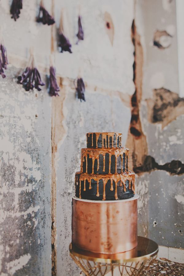 Nature Inspired Metallic Drip Cake