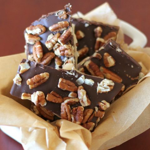 platter of homemade pecan chocolate toffee