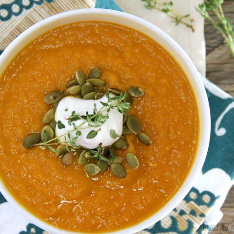 A big bowl of warm creamy Pumpkin Soup