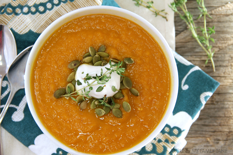 A big bowl of warm creamy Pumpkin Soup on a cold fall day is perfection!