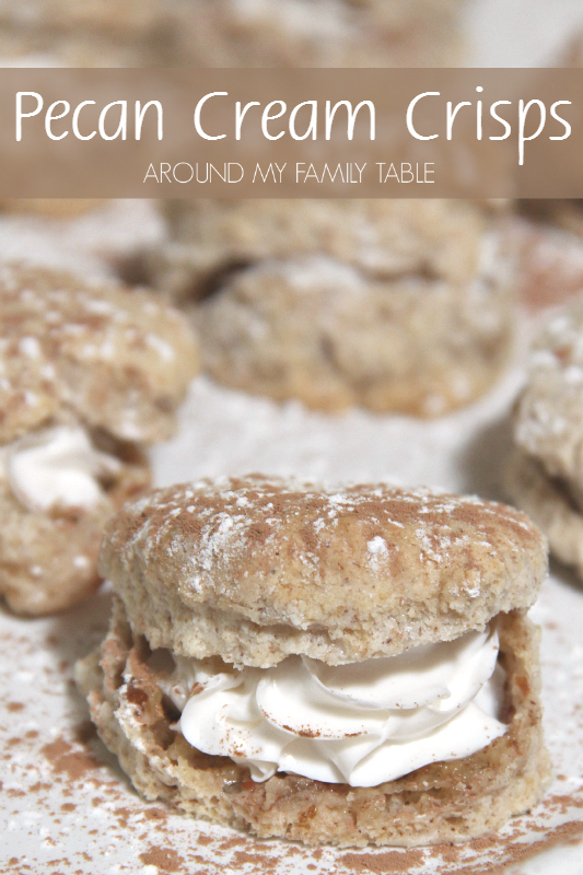 My Pecan Cream Crisps are similar to a cream puff, but instead of soft like donuts they are hollow crispy thin cookies filled with whipped cream. And let me tell you...they are to-die-for!