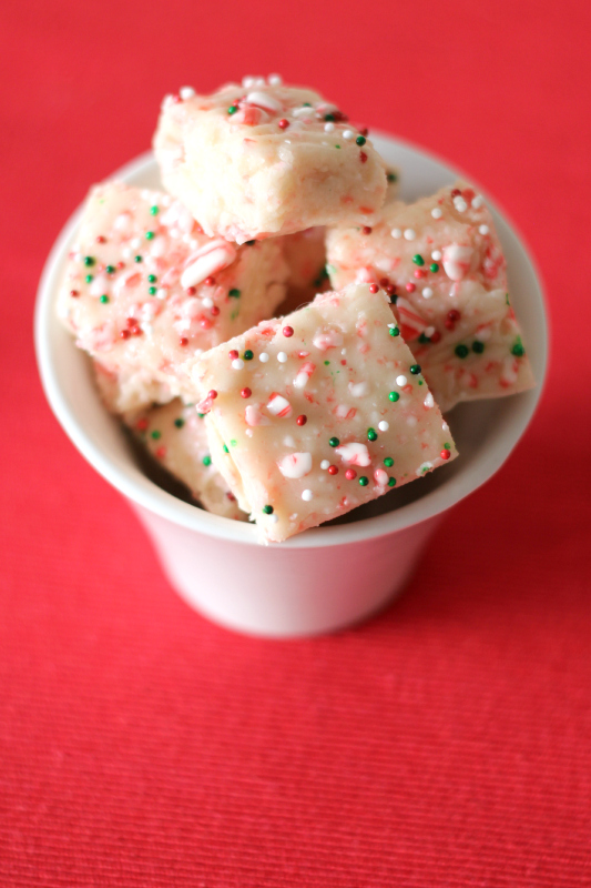 White Peppermint Fudge with sprinkles