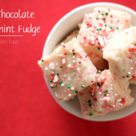 bowl of homemade white peppermint fudge