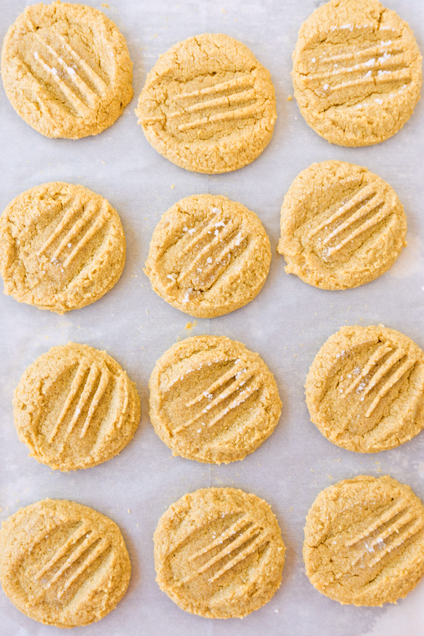 cookie sheet full of baked cookies