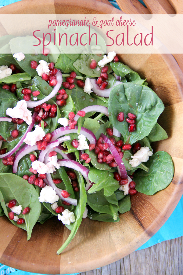 Lighten up with a bowl of POMEGRANATE AND GOAT CHEESE SALAD with an easy and delicious homemade Pomegranate Vinaigrette!