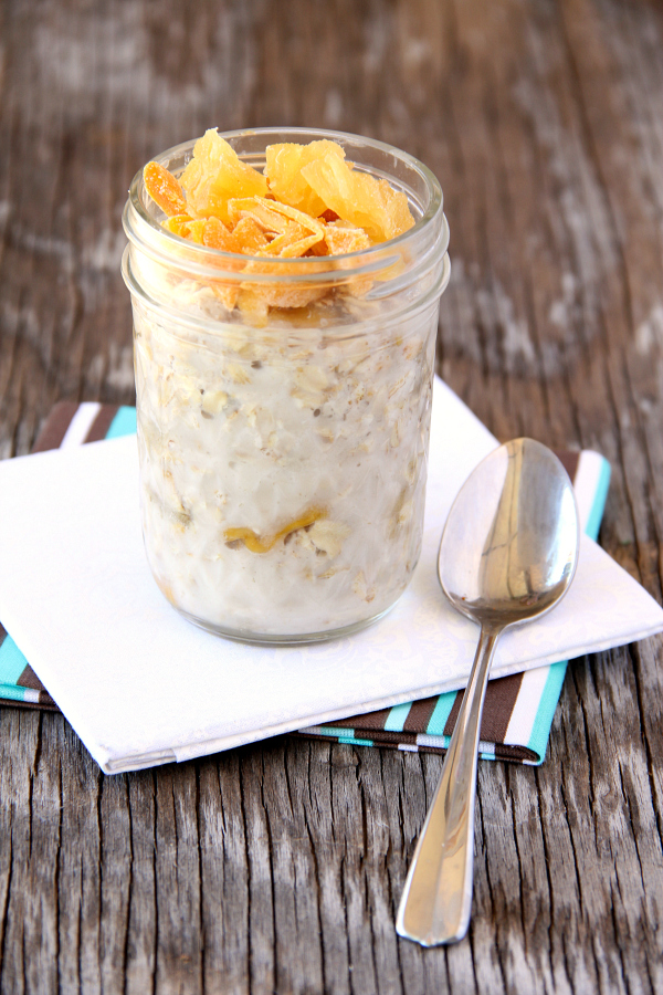 Make up a couple jars of Pineapple Mango Overnight Oats tonight for a quick and delicious breakfast tomorrow that's ready when you are.