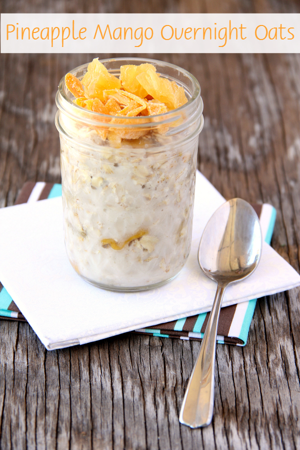 Make up a couple jars of Pineapple Mango Overnight Oats tonight for a quick and delicious breakfast tomorrow that's ready when you are.