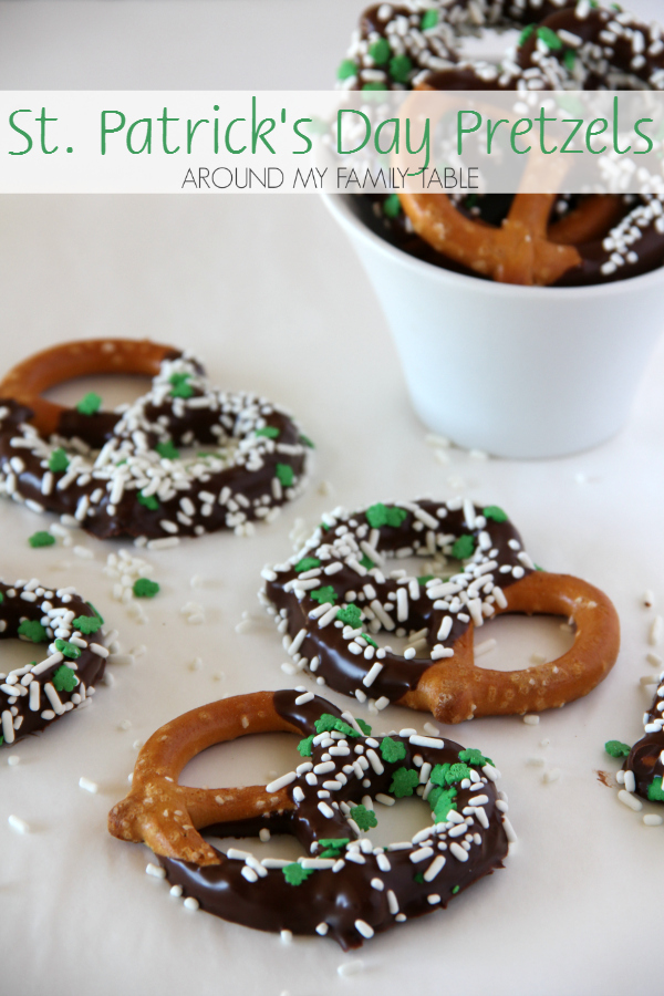 St Patrick's Day Pretzels are a fun and festive treat that only take a couple minutes to make.