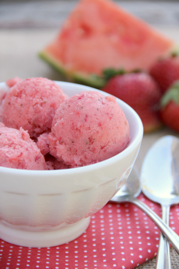 I love this easy (no ice cream machine needed) Tiger's Blood Sorbet. It's made with only 3 simple ingredients, including tons of fresh fruit!