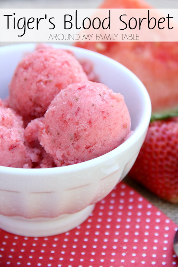 I love this easy (no ice cream machine needed) Tiger's Blood Sorbet. It's made with only 3 simple ingredients, including tons of fresh fruit!