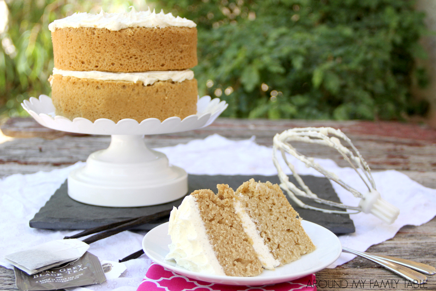 Whip up this Earl Grey Cake with Vanilla Bean Frosting for a stunning and delicious dessert perfect for a tea party or weeknight dessert.