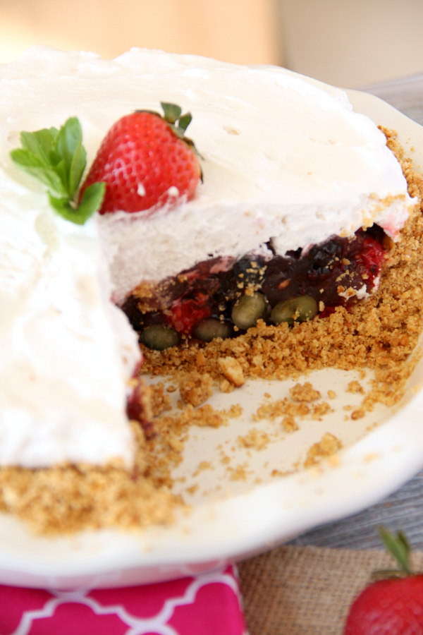 Once you discover how easy no-bake pies are...it's hard not to come up with new creations. This NO-BAKE TRIPLE BERRY PIE has a pretzel crust and is ready after a couple hours in the fridge. 