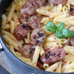 Creamy Goat Cheese, Red Pepper, & Sausage Penne