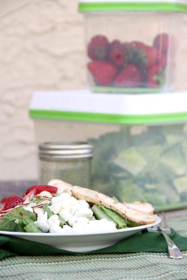 I rely on quick and easy salads like this STRAWBERRY ALMOND CHICKEN SALAD with a homemade HONEY LIME VINAIGRETTE for supper on hot summer nights.