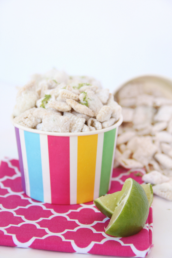 This sweet and tart LIME COCONUT PUPPY CHOW is addictive and reminiscent of those crunchy lime cooler cookies.