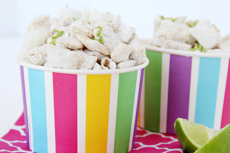 This sweet and tart LIME COCONUT PUPPY CHOW is addictive and reminiscent of those crunchy lime cooler cookies.