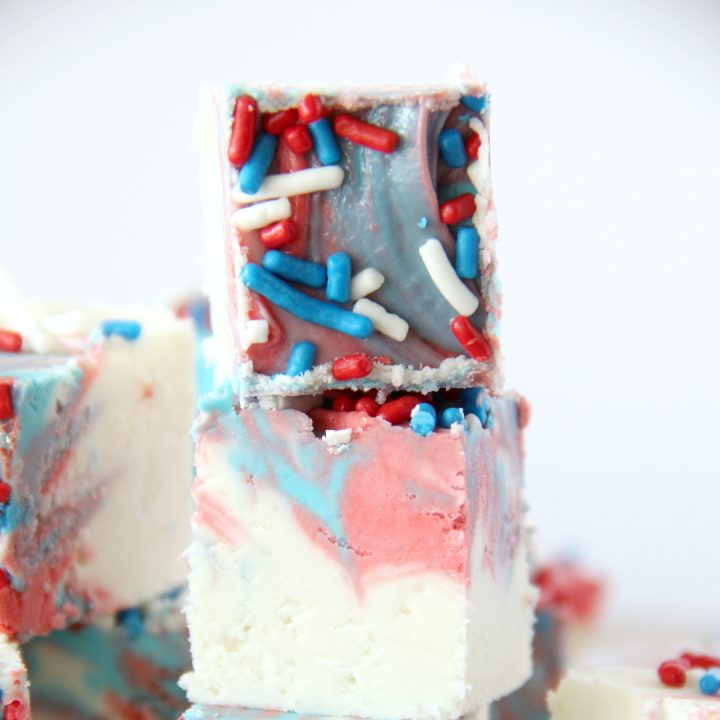 squares of red white and blue fudge