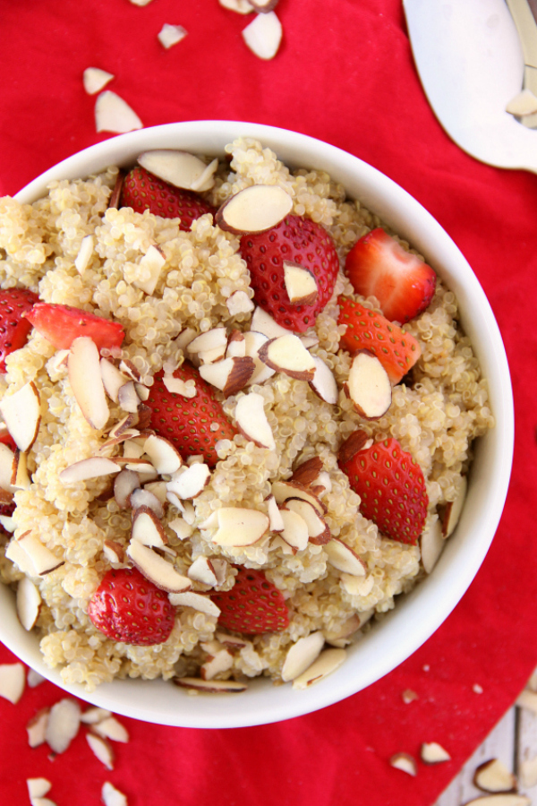 This Strawberry Almond Quinoa is a delicious and easy side dish to throw together for a picnic, party, or just a week night summer supper.