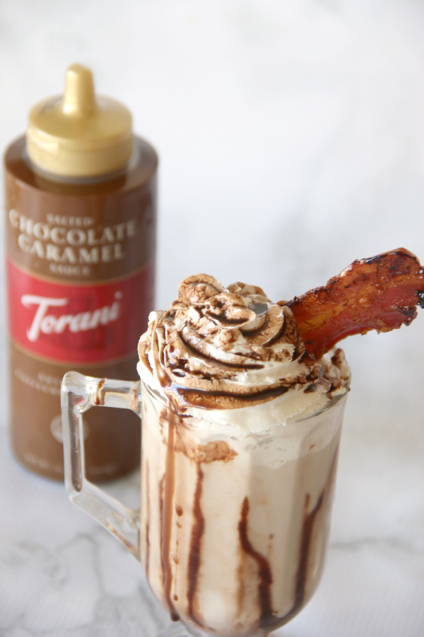 This Chocolate Caramel Bacon Milkshake is one of the most decadent milkshakes ever. It's sweet, salty, chocolatey, and total perfection.