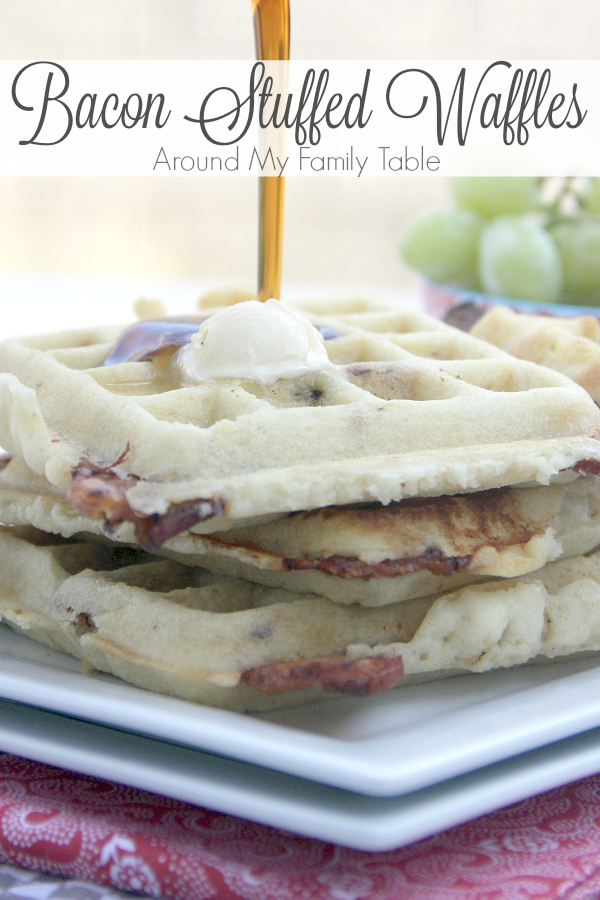 Change up your morning waffles and stuff them with bacon! These BACON STUFFED WAFFLES are the perfect sweet & salty breakfast blend!