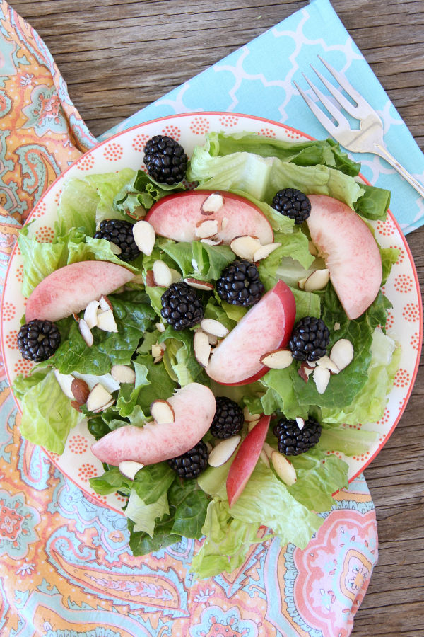 This delicious Blackberry Nectarine Salad with Honey Vinaigrette is perfect for a hot summer night.