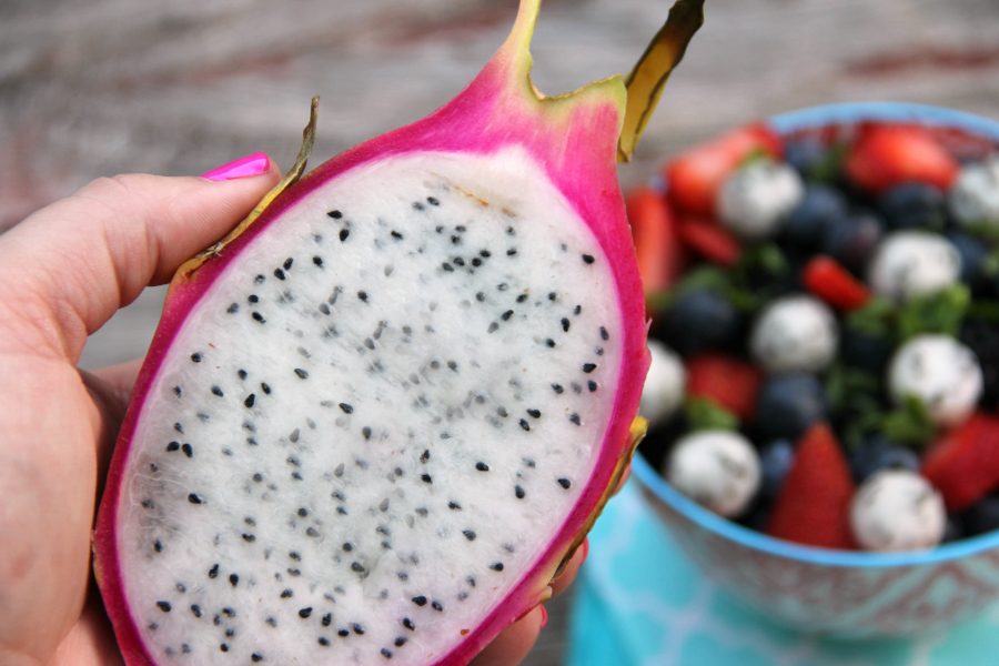 This stunning Dragon Fruit Salad doesn't need a fancy dressing to be delicious. You'll be surprised at how simple it is.