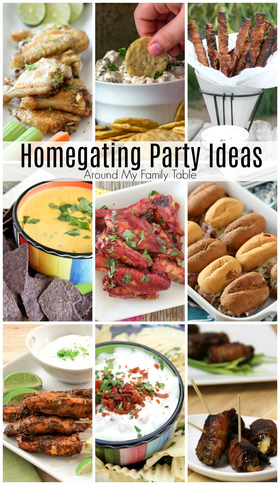 Delicious Homegating Party Ideas will win over your friends, family, and the rest of the team.  These recipes are finger-licking good that you will be able to make year after year to feed guests during the whole football season.  #homegating #footballfood #superbowl via @slingmama