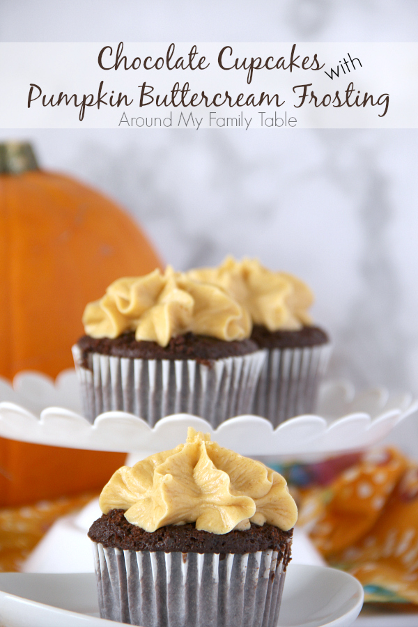 Fall has never tasted so good! Once you try one of these dreamy Chocolate Cupcakes with Pumpkin Buttercream Frosting you'll be reachin' for a second one.