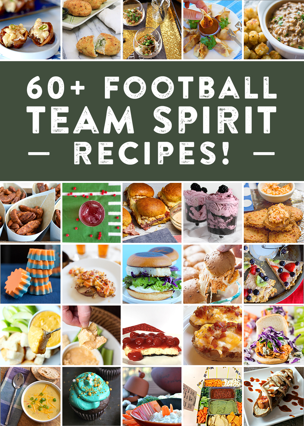 60+ recipes inspired by football teams! Show off your team spirit with everything from appetizer recipes, entree recipes, cocktail recipes, dessert recipes, side dish recipes and more as you cheer on your team! #foodiefootballfans