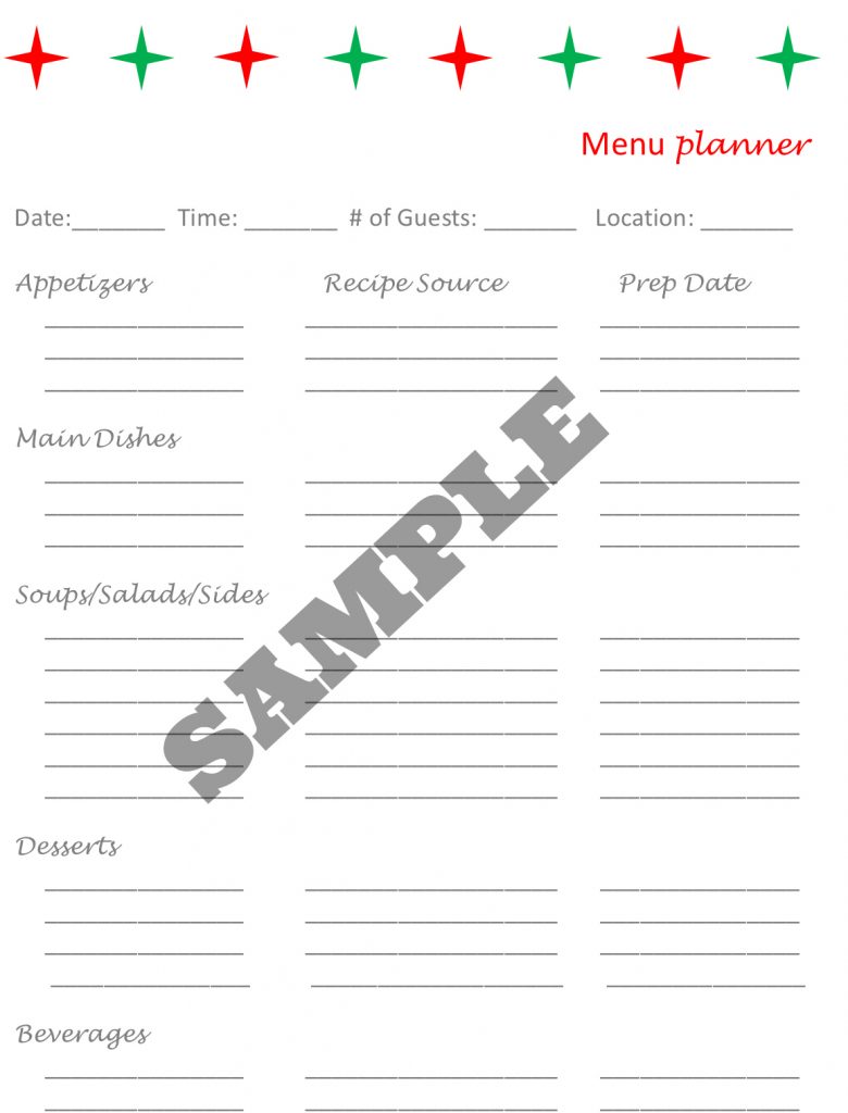 Sample page of the Free Holiday Organizing Planner Pages